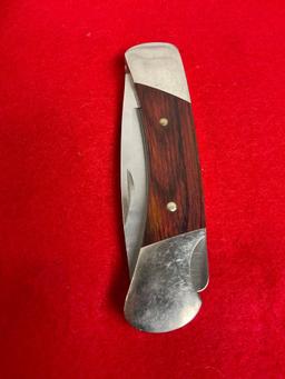 Buck Folding Pocket Knife w/ Leather Buck Sheathe - Stamped with anvil mark - See pics