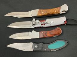 4x Assorted Single Blade Folding Knives, Paw Print, NAHC rubber handle, Pakistani Steel & Wood