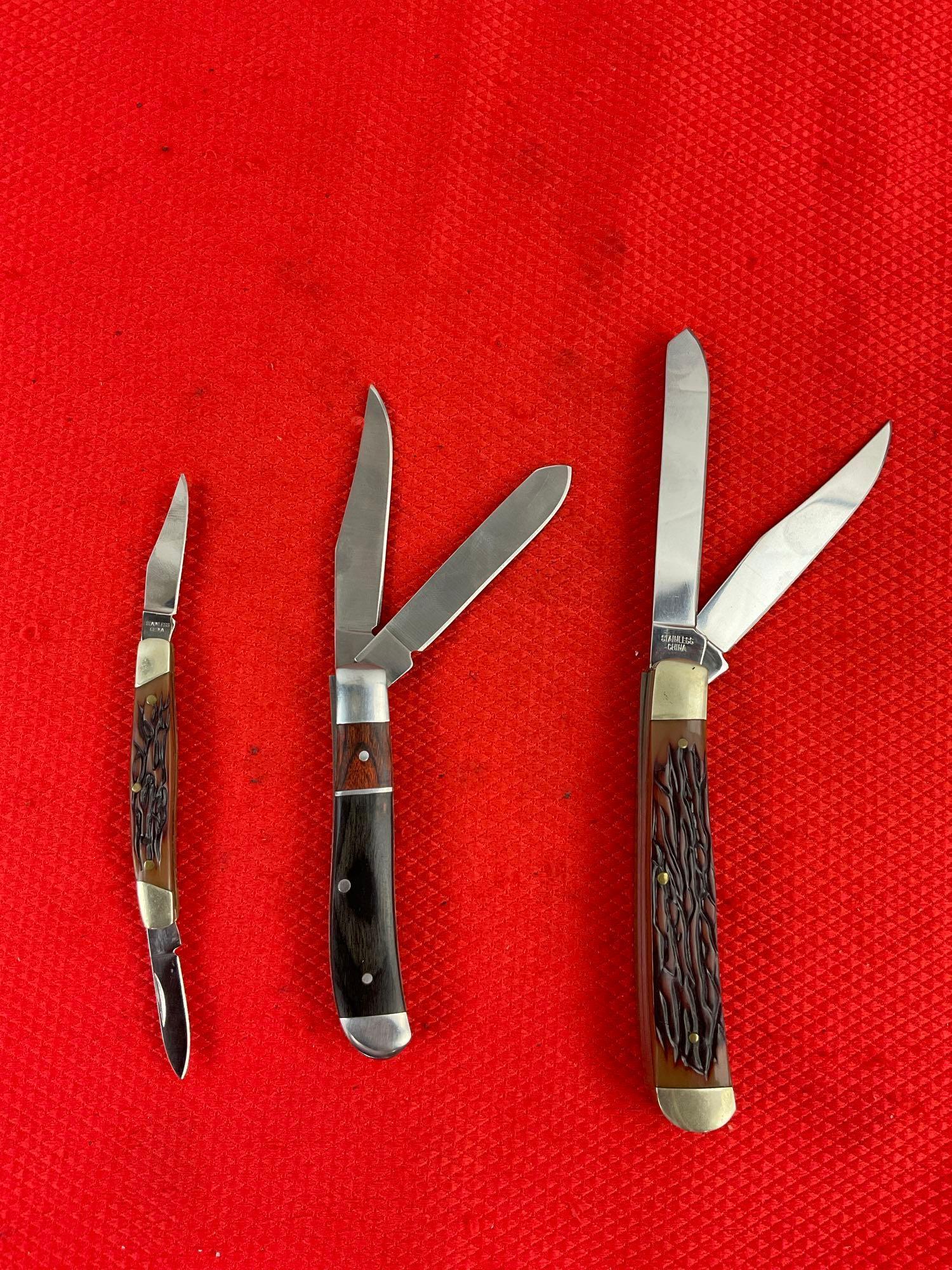 3 pcs Modern Winchester Collectible Steel 2-Blade Folding Pocket Knives, Years 2004 & 2007. See