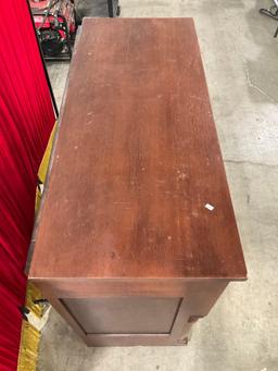 Antique Wooden Wheeled Empire Dresser w/ 6 Drawers, Glass Knobs & Beautiful Grain. See pics.