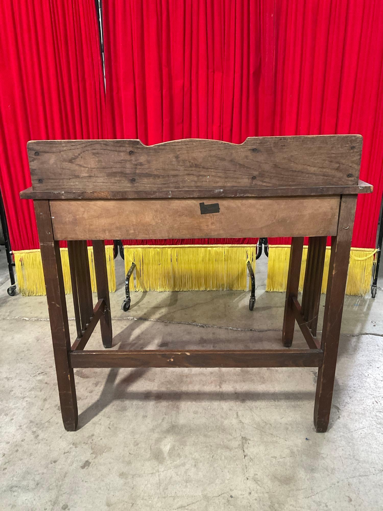 Vintage Quaint Furniture Mission Style Tiger Oak Writing Table w/ Letter Compartments & Drawer. See