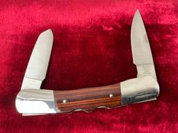 Vintage BUCK Knife 535+ Double Blade Knife Bucklock 2, Stainless & Wooden Handle