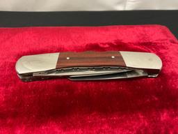 Vintage BUCK Knife 535+ Double Blade Knife Bucklock 2, Stainless & Wooden Handle