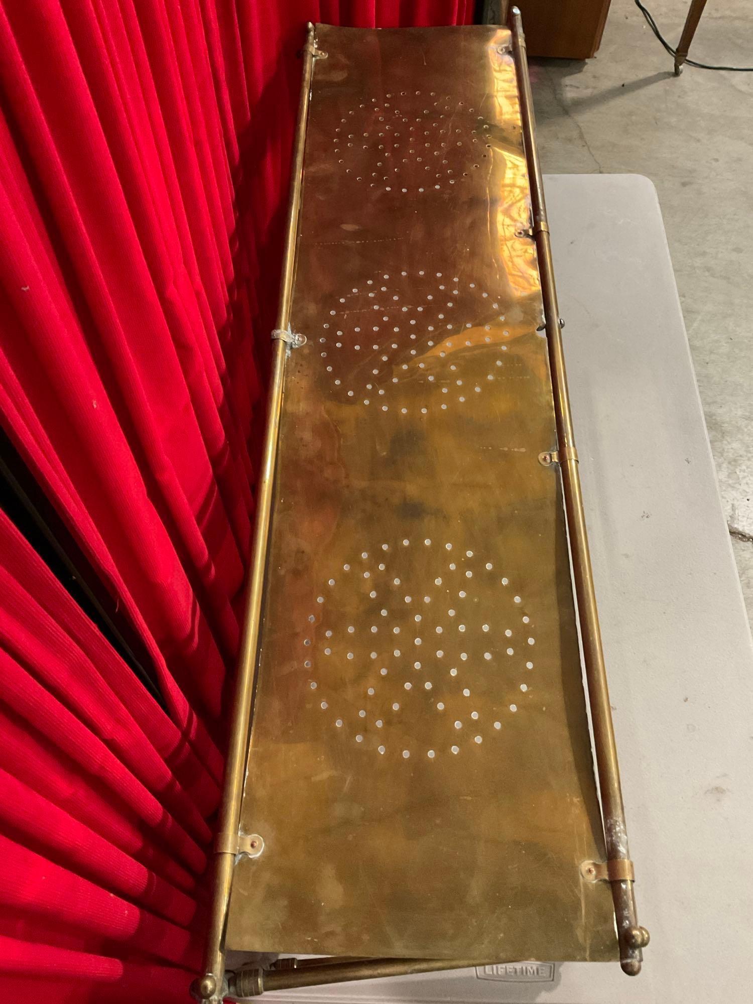 Vintage Brass Fire Screen w/ Stamped Flower Designs. Measures 46.5" x 11" See pics.