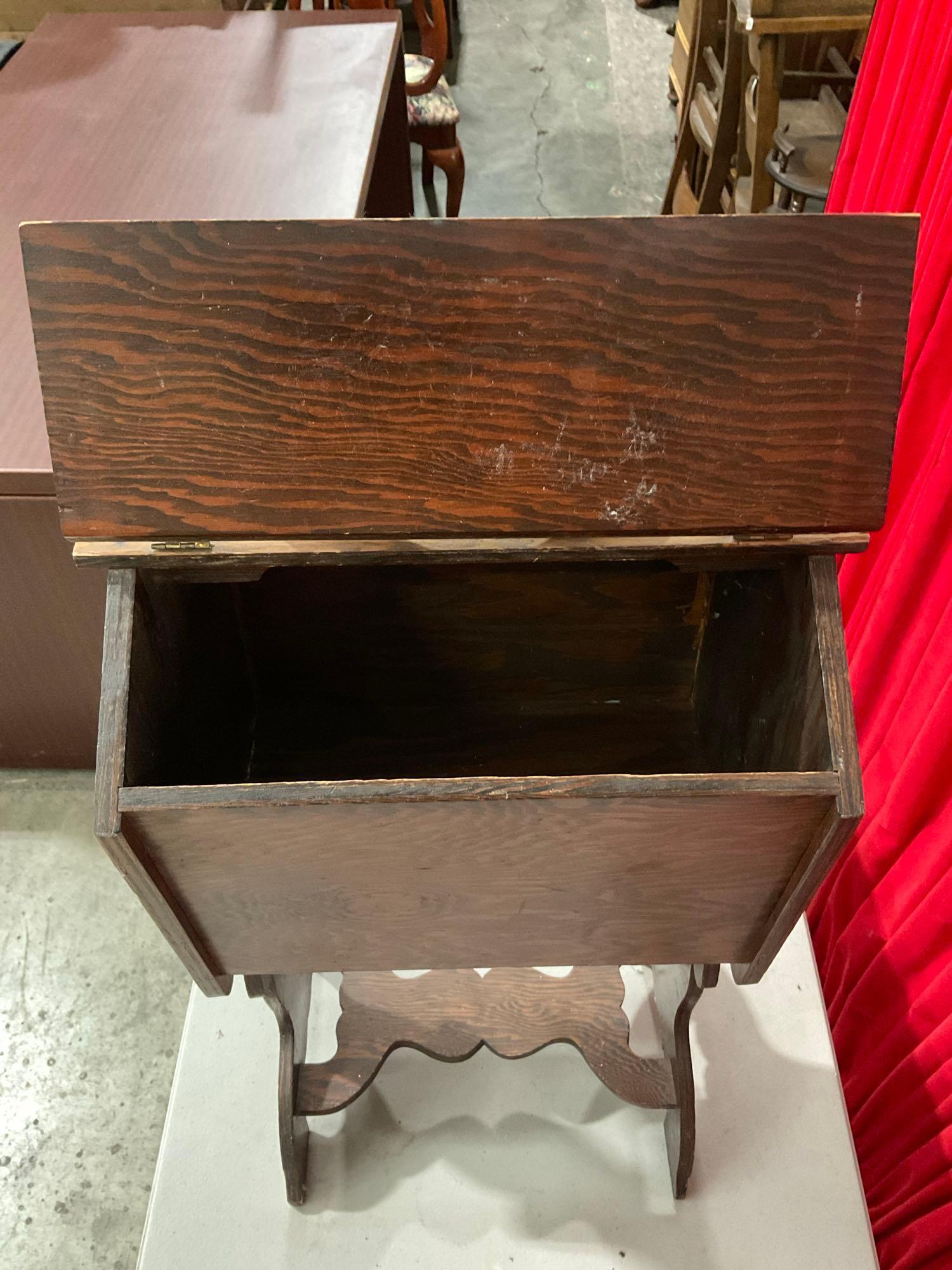 Vintage Wooden Free-Standing Magazine Holder. Storage Tool Box w/ Handle. Stands 28" Tall. See pi...