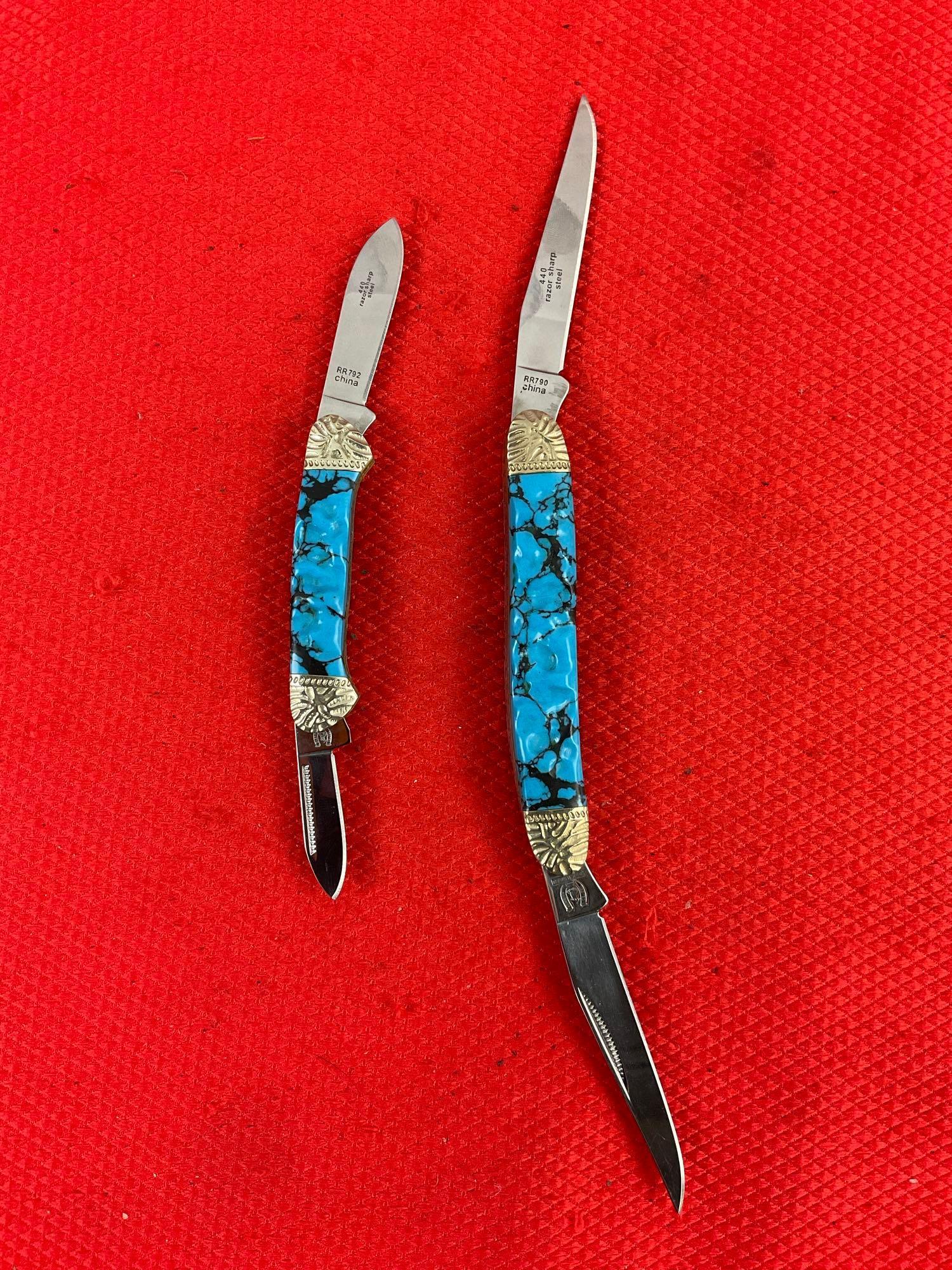 2 pcs Rough Rider Arrow Head Pocket Knives Designed by Brian Yellowhorse. RR790 & RR792. NIB. See