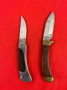 2 pcs Vintage Steel Folding Blade Pocket Knives w/ Sheathes. 1x Valor 315, 1x Bullet 13052. See