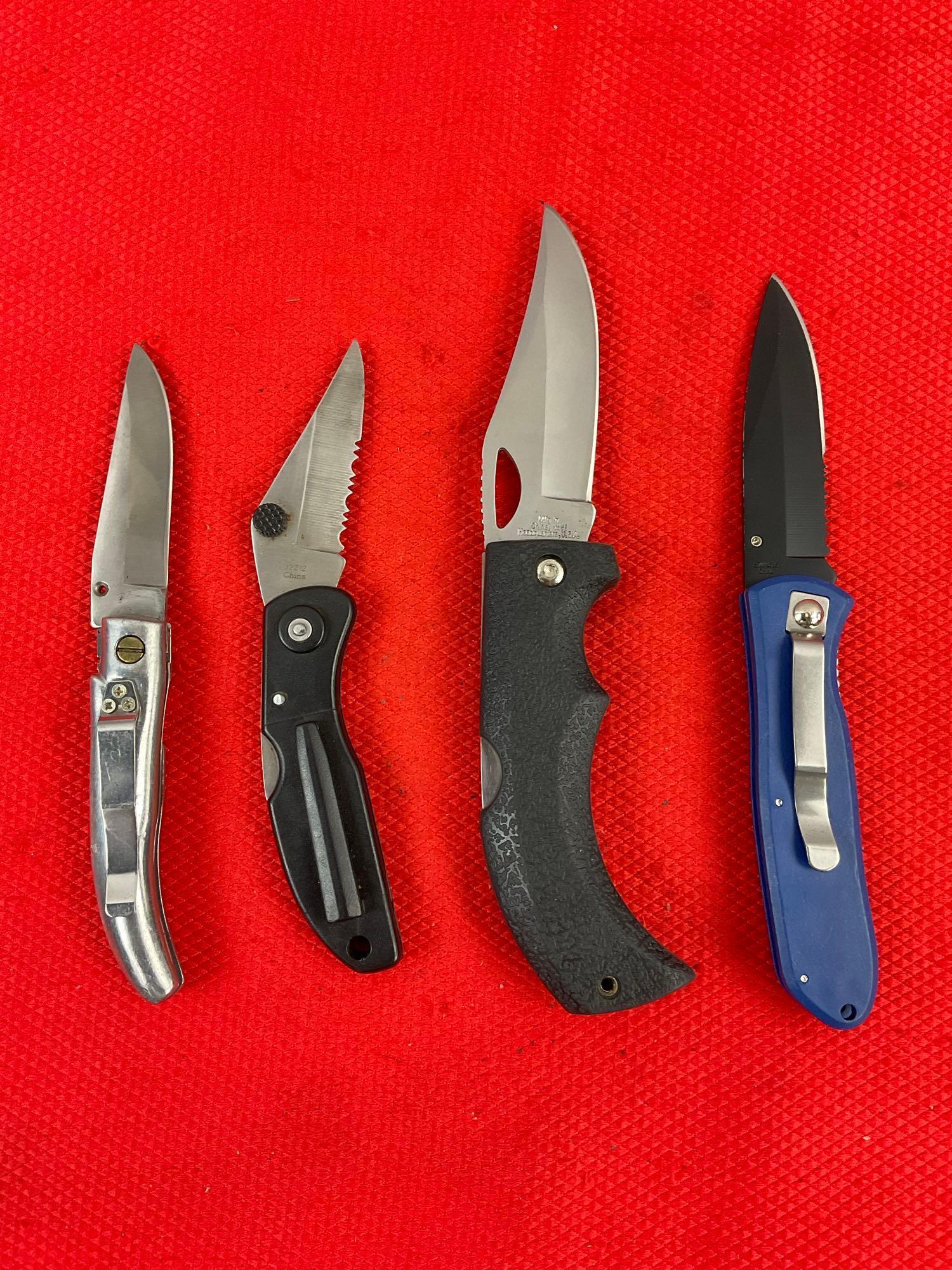 4 pcs Steel Folding Blade Pocket Knives Assortment. 1x MeyerCo, 1x Fury, 1x WY Stainless. See pics.