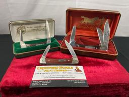 Trio of Vintage Buck Folding Knives, Models 703 Colt w/ engraved blade, 705 Pony, 709 Year, in ca...