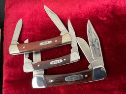 Trio of Vintage Buck Folding Knives, Models 703 Colt w/ engraved blade, 705 Pony, 709 Year, in ca...