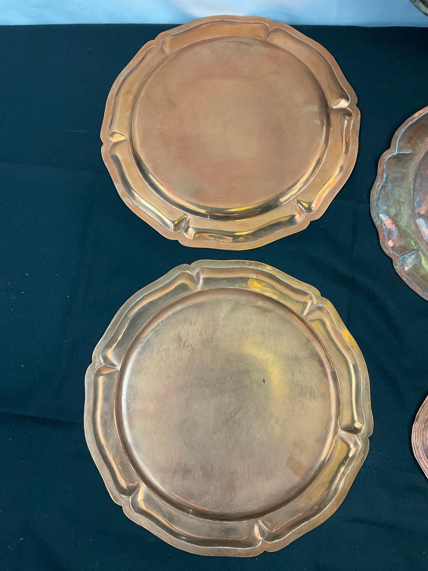 8 pcs Vintage Copper Serving Trays. 1x German "MERKUR" Kaffe-Spezial-Geschaft. See pics.