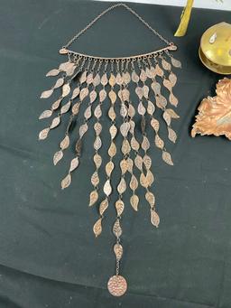 4 pcs Brass & Copper Decorative Assortment. Flat Brass Tree. Copper Leaf Dish. Metal Leaf Hanger.