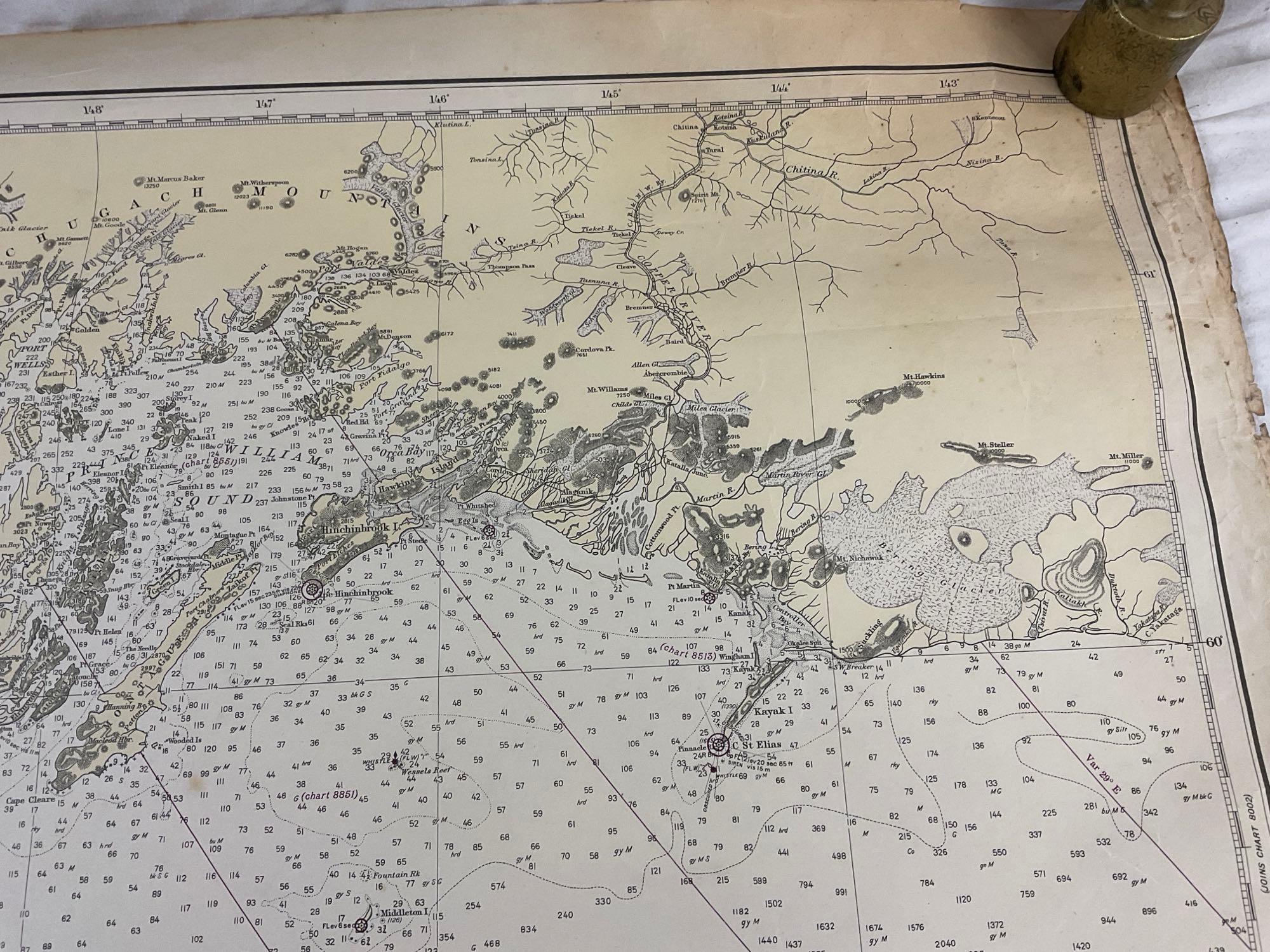 Vintage 1940s US DOC Survey Map, Alaska South Coast, Cape St. Elias to Shumagin Islands