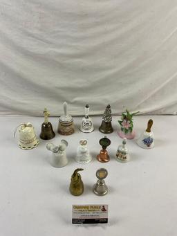 13 pcs Vintage Collectible Hand Bell Assortment. Metal & Ceramic. Mayuri 25th Anniversary. See pi...