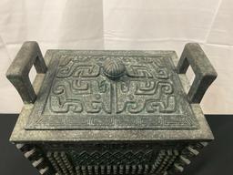 Vintage 1970s Asian Motif James Mont Cast Metal Ice Bucket w/ Handles