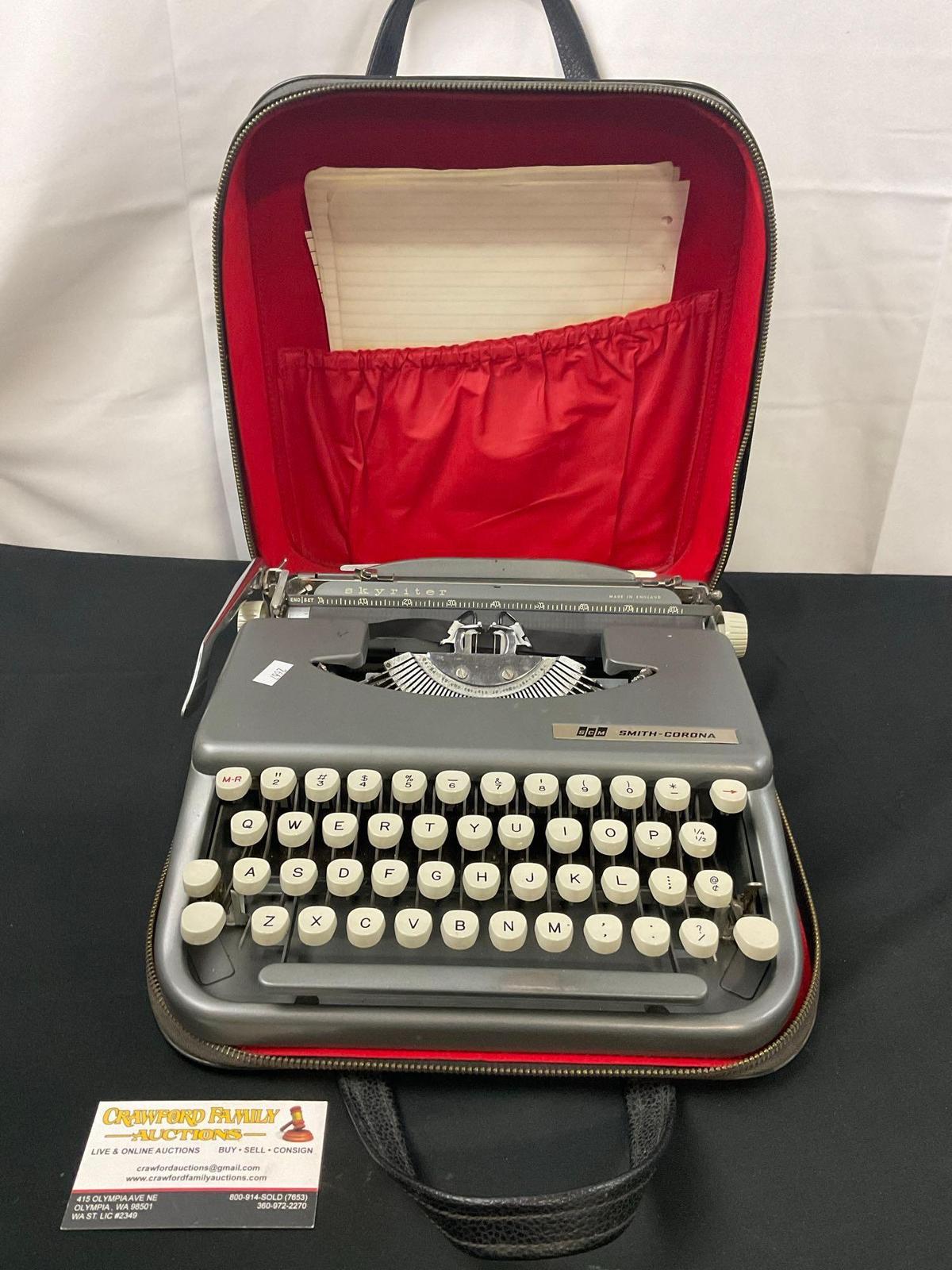 1950s Smith-Corona Skyriter Portable Typewriter w/ original case & manual