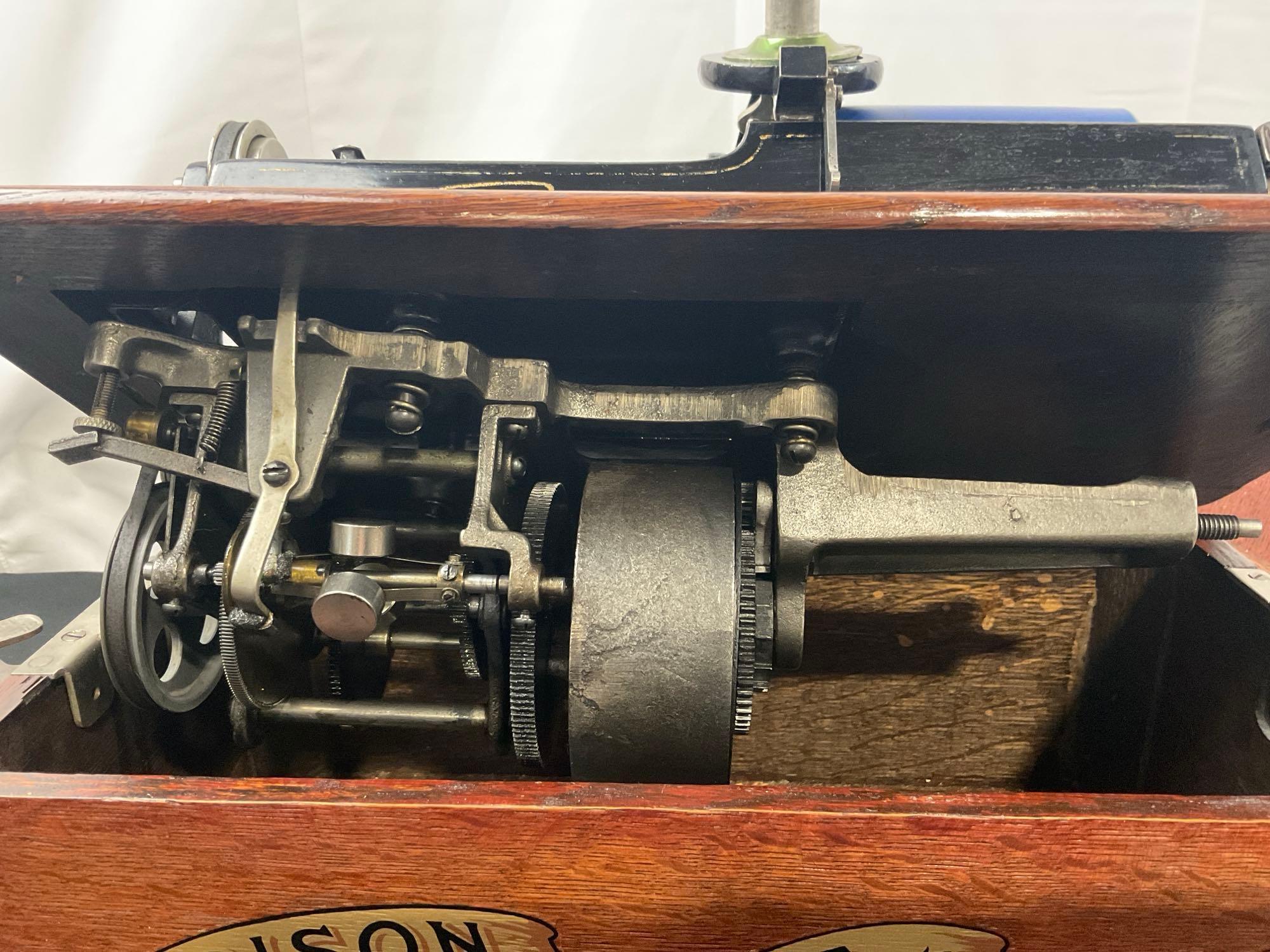 Antique 1906 Edison Home Phonograph incl Model-H 4 Minute Reproducer, 12 wax cylinders Blue Amperol