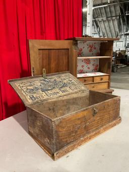 2 pcs Vintage Primitive Wooden Boxes. 1x Boys Union Tool Chest No. 600B. 1x Jewelry Box. See pics.