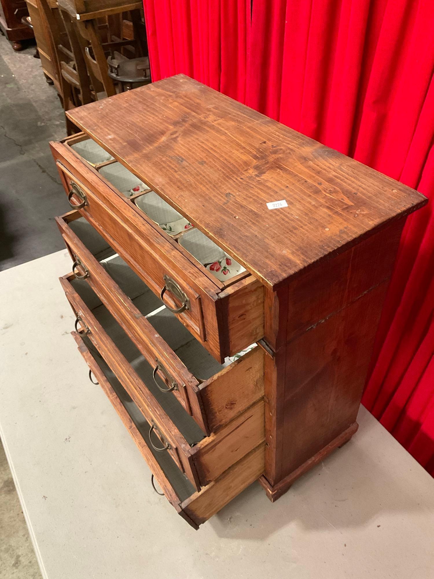 Vintage /antique Wooden Four Drawer Jewelry Chest of Drawers w/ Brass Knobs. See pics.