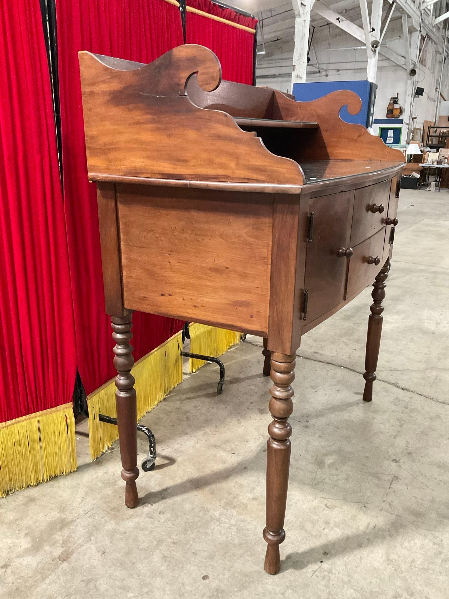 Vintage Wooden Glass Topped Two-Tier Side Server w/ 2 Drawers & 2 Cupboards. See pics.