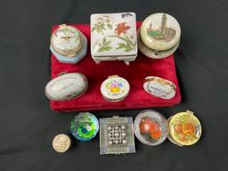 9 Jewelry Boxes and 2 Paperweights, Varied designs by Crummles & Co, Barbara Suzui, Shafford, & m...
