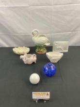 7 pcs Decorative Ceramic & Glass Assortment. Lenox, LLADRO, Fitz & Floyd. See pics.