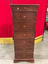 Vintage lingerie Wooden Dresser w/ 6 Drawers, Brass Drawer Pulls. Measures 20" x 51" See pics.