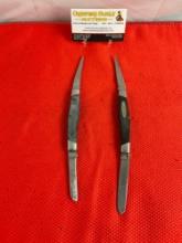 2 pcs Vintage Buck 2.75" Steel Folding 2-Blade Muskrat Pocket Knives Model 313 w/ Delrine Handles.