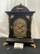 Antique Early 20th Century figural German ? Gilt Mantel Clock w/ key & brass embellishments