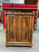 Vintage Reproduction Antique Wooden Media Cabinet w/ 2 Shelves & Decorative Details. See pics.
