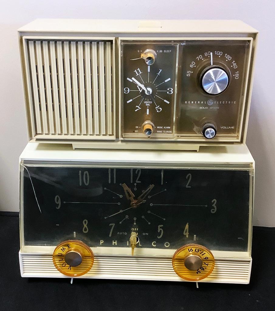 Philco 1961 Clock Radio - 10½"x4"x6½", Working;     General Electric 1960s