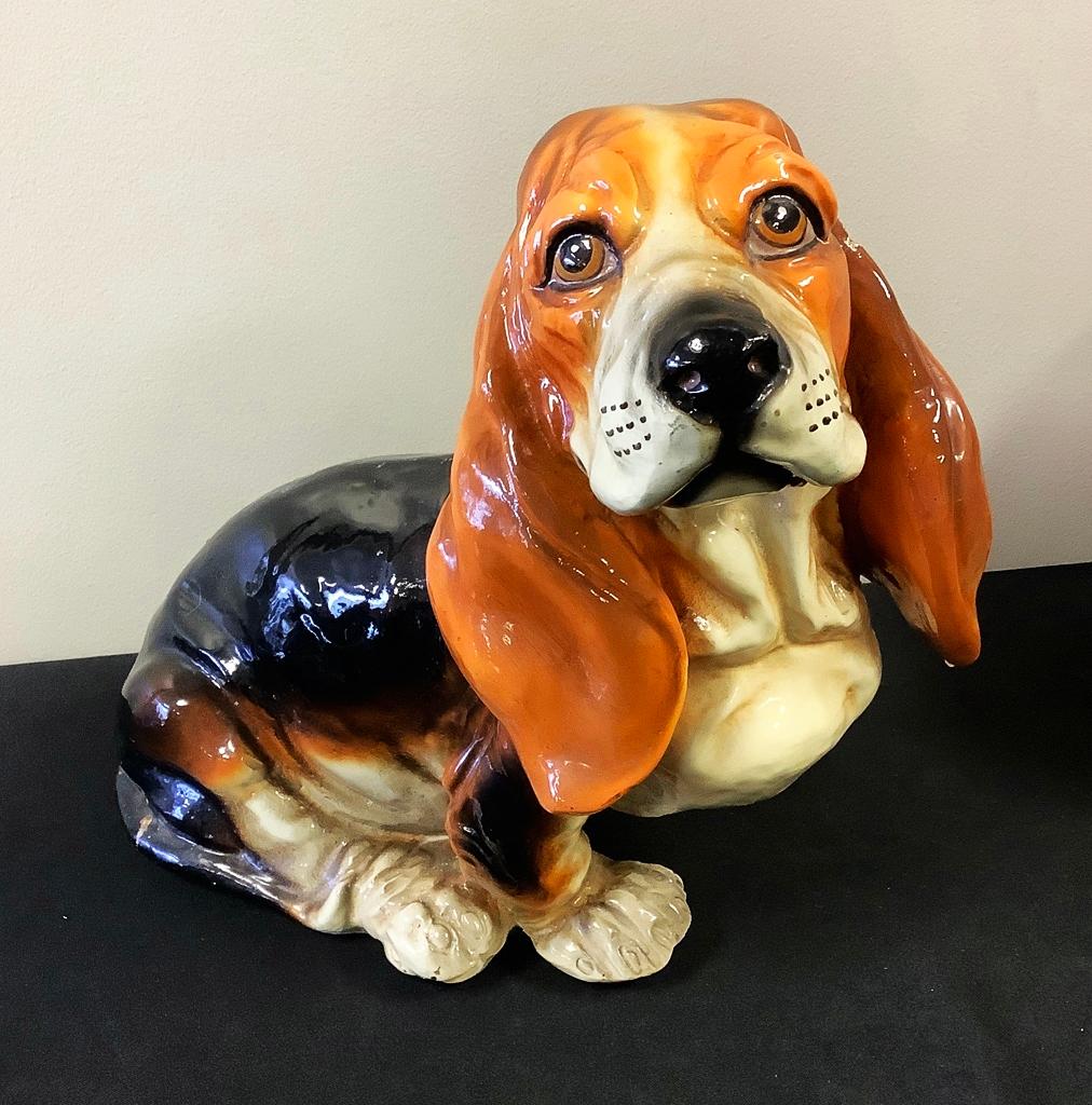 Large Vintage Cast Hand Painted Basset Hound Figure - 13"x11"x13", Minor Lo