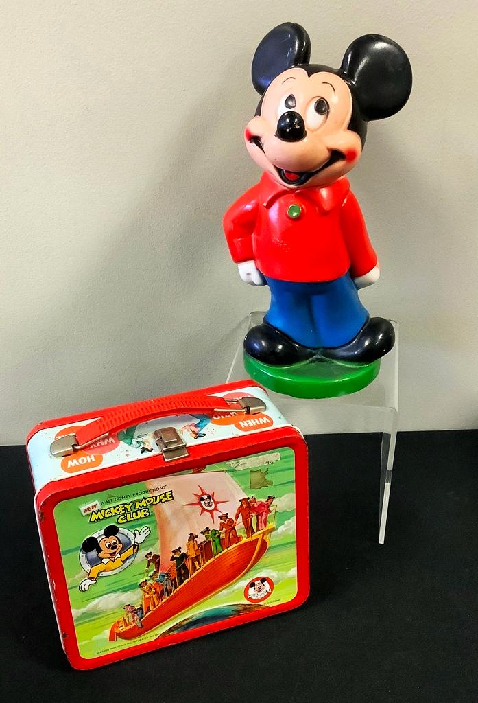 Vintage Mickey Mouse Lunch Box;     Mickey Mouse Bank - 9"