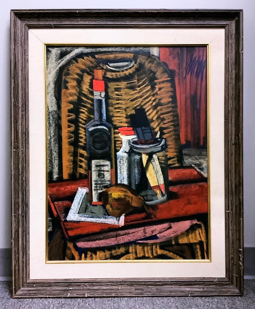 Vintage Painting On Masonite - Modernist Still Life, Framed, 25"x31"