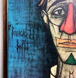 Bernard Buffet Vintage Lithograph On Canvas - Tete De Clown, Framed, 23¼"x2