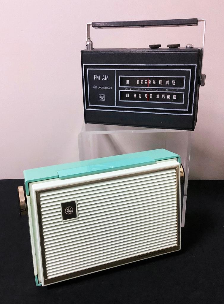 General Electric Radio - 10½"x3¼"x7";     RCA Radio - 8¾"x2¾"x7"