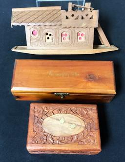 Vintage Wooden Box W/ Lid - Kansas City Mo.;     Carved Inlaid Box;     Won