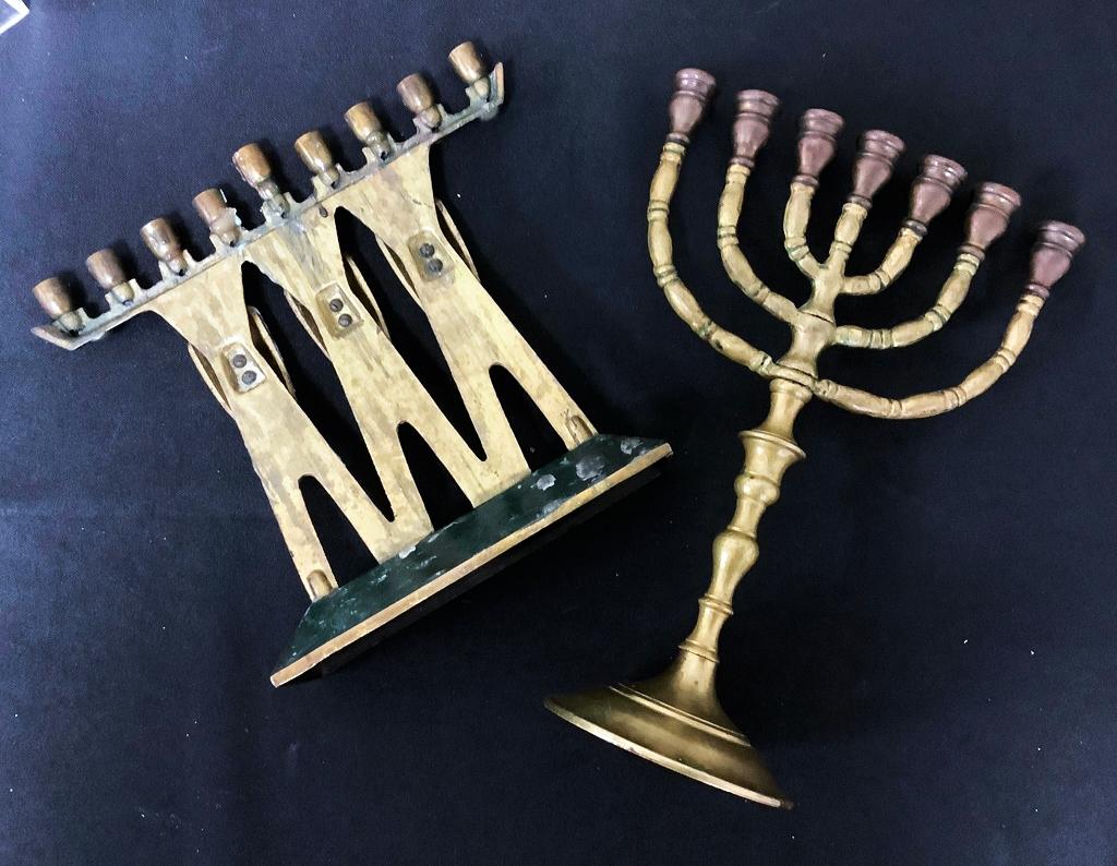 Vintage Brass Menorah - 9";     Vintage Brass Kinara