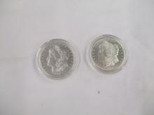 US Silver Morgan Dollars 1880-S, 1881-O UNC 2 coins