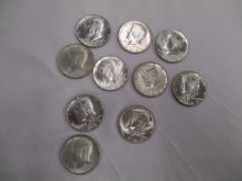 US Silver 1964 Kennedy Half Dollars 10 coins