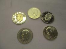 US Silver EisenhowerDollars 1971-S, 1972-S, UNC (2) 1974-S (2), 1976-S, Proof (3) 5 coins