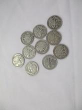 US Walking Liberty Halves- 1940's various dates/mints 10 coins