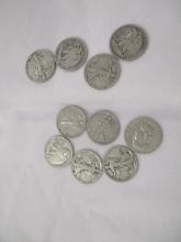 US Walking Liberty Halves- 1940's various dates/mints 10 coins