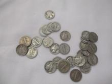 US Silver Mercury Dimes Teens, 20's, 30's 32 coins