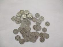 US Silver Mercury Dimes 30's-40's 50 coins