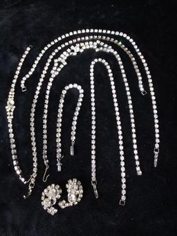 Faux Costume Rhinestone Necklaces, Bracelets, Clip Earrings