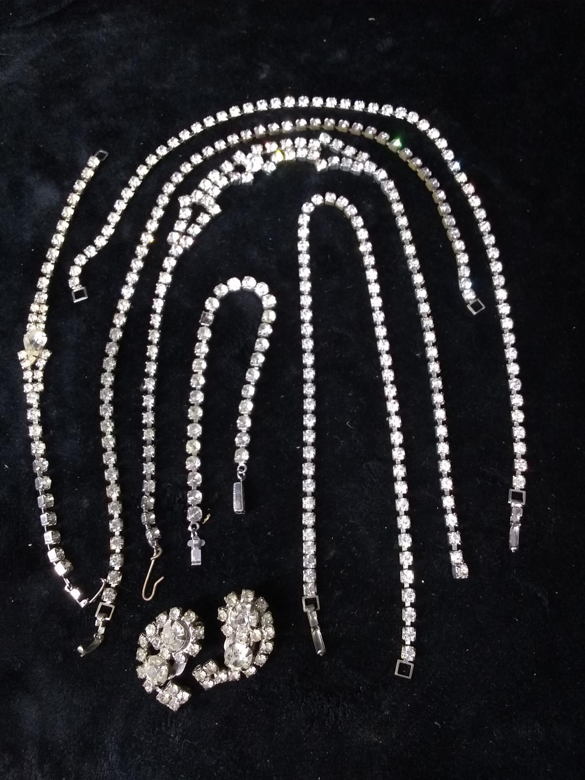 Faux Costume Rhinestone Necklaces, Bracelets, Clip Earrings