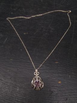 Amethyst Rhinestone Pendant Necklace