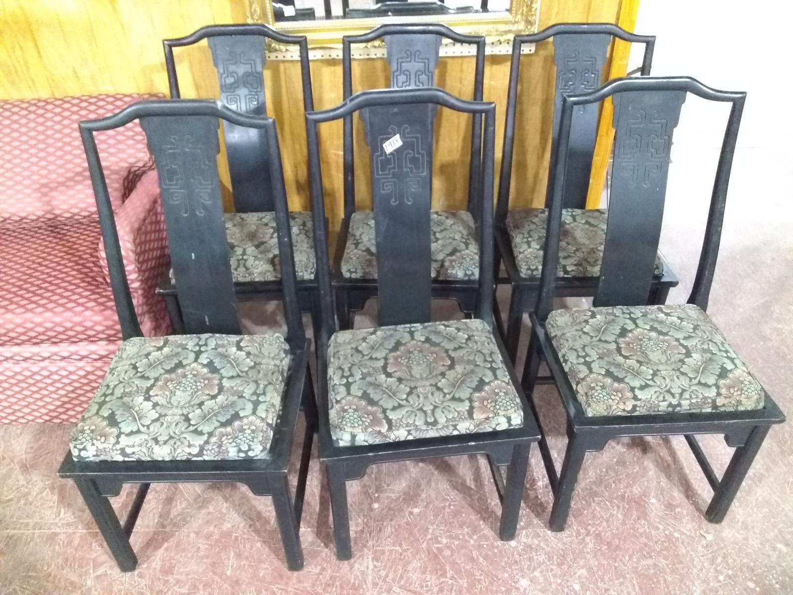 (6) Chinese Chippendale Upholstered Seat Dining Chairs