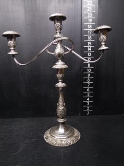 William & Rogers Silver Plated 3 Arm Candlestick